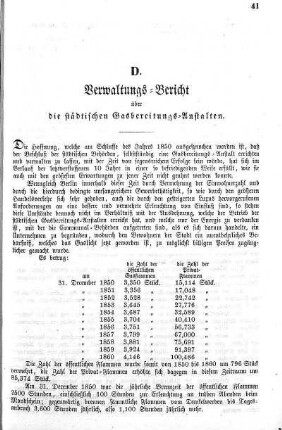 D. Verwaltungs-Bericht über die städtischen Gasbereitungs-Anstalten
