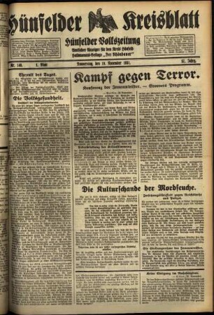 Erste Ausgabe vom Donnerstag, den 19. November 1931.
