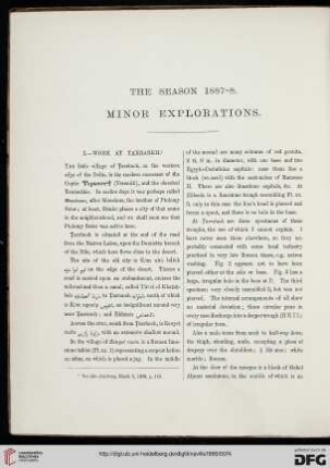 The season 1887-8, Minor explorations