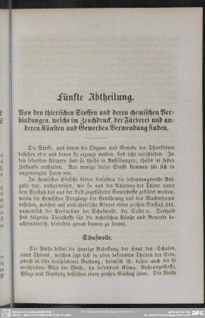 Fünfte Abtheilung. Von den thierischen Stoffen und deren chemischen Verbindungen, welche im Zeuchdruck, der Färberei und anderen Künsten und Gewerben Verwendung finden