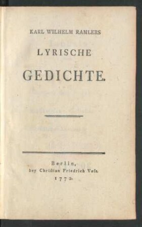 Karl Wilhelm Ramlers Lyrische Gedichte