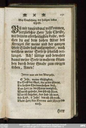 Bey Empfahung des heiligen Leibes Christi.