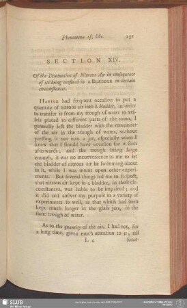Section XIV. Of the Diminution of Nitrous Air in consequence of its being confined in a Bladder in certain circumstances