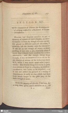 Section XIV. Of the Diminution of Nitrous Air in consequence of its being confined in a Bladder in certain circumstances