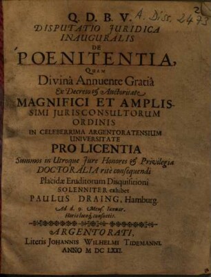 Disputatio Iuridica Inauguralis De Poenitentia