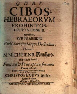 Cibos Hebraeorum prohibitos expositos : Disp. II.