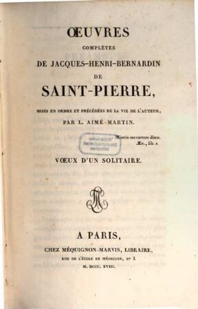 Oeuvres complètes de Jacques-Henri-Bernardin de Saint-Pierre. 11, Voeux d'un solitaire