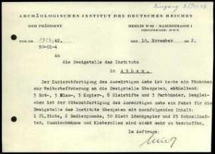 Schreiben; AIDR an DAI Athen (Bürobedarf)