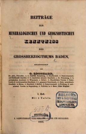 Beiträge zur mineralogischen und geognostischen Kenntniss des Grossherzogthums Baden, 1