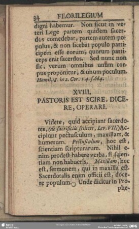 XVIII. Pastoris Est Scire, Dicere, Operari