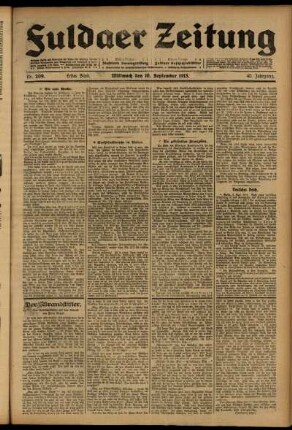 Erste Ausgabe vom Mittwoch, den 10. September 1913.