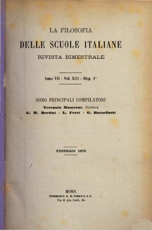 La filosofia delle scuole italiane : rivista bimestrale. 1876, Vol. 13 = Anno 7