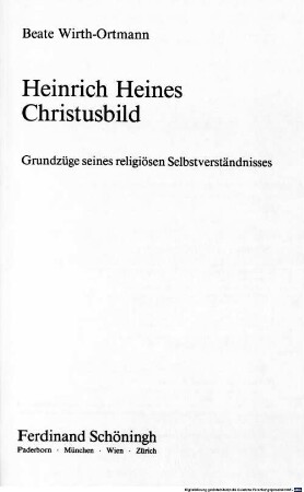 Heinrich Heines Christusbild : Grundzüge seines religiösen Selbstverständnisses