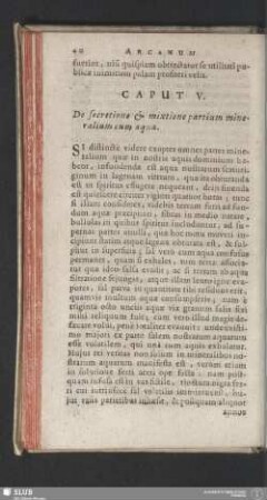 Caput V. De secretione & mixtione partium mineralium cum aqua