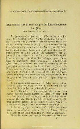 I.3. Aechte Schaft- und Baumformzahlen und Astmassenprozente der Fichte.