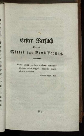 Erster Versuch über die Mittel zur Bevölkerung.