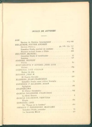 Índice de autores [del Año I]