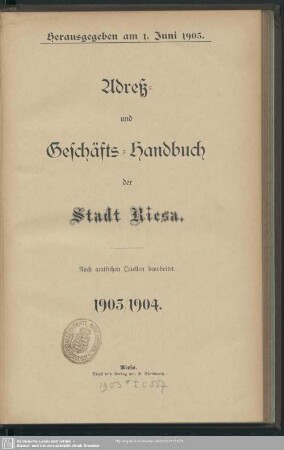 1903/04(1903): Adreß- und Geschäfts-Handbuch der Stadt Riesa