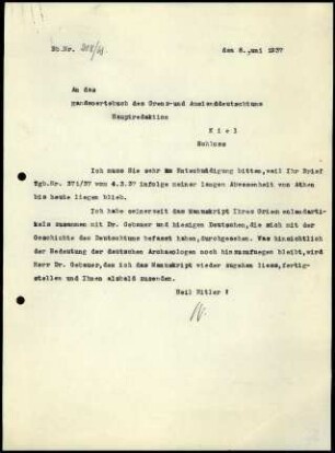 W. Wrede an Handwörterbuch des Grenz- & Auslandsdeutschtums