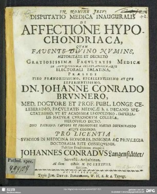 Disputatio Medica Inauguralis De Affectione Hypochondriaca
