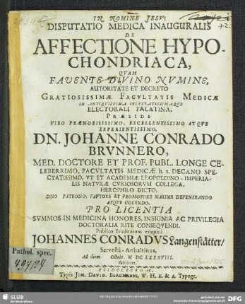 Disputatio Medica Inauguralis De Affectione Hypochondriaca