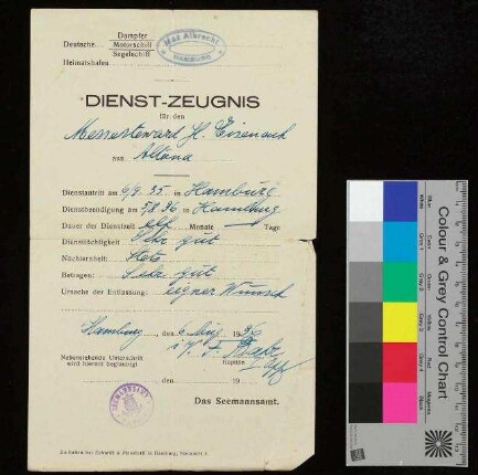 Harry Eisenach, Dienstzeugnis "Max Albrecht"