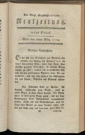 12tes Stück. Wien den 26ten März 1774.