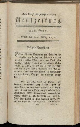 12tes Stück. Wien den 26ten März 1774.