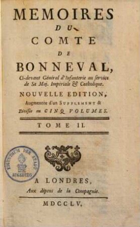 Mémoires du Compte de Bonneval : divisée en 5 vol., 2
