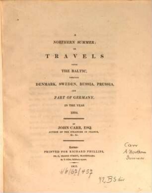 A northern summer : or travels round the Baltic, through Denmark, Sweden, Russia, Prussia and a part of Germany in the year 1804