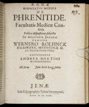Disputatio Medica De Phrenitide