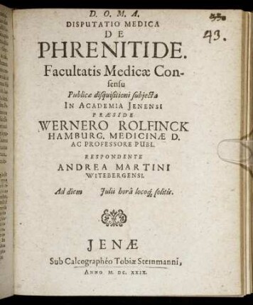 Disputatio Medica De Phrenitide