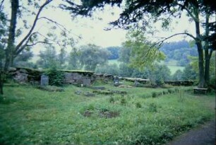 ummauerter Friedhof, der als einziger Teil des Ortes nicht abgerissen wurde