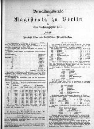 No. 40. Bericht über die städtischen Markthallen