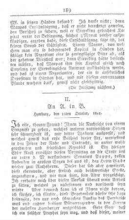 II. An A. in B. Hamburg, den 16ten October, 1801.
