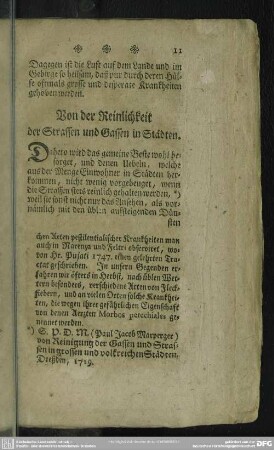Von der Reinlichkeit der Strassen und Gassen in Städten