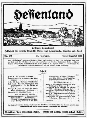 34.1920: Hessenland : hessisches Heimatblatt ; Zeitschrift für hessische Geschichte, Volks- und Heimatkunde, Literatur und Kunst