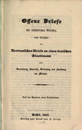 Offene Briefe mit unleserlichen Adressen : aus den Papieren eines Verstorbenen