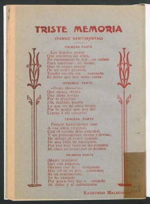 Triste memoria : (Tango sentimental)