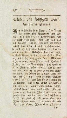 Sieben und sechzigster Brief. Eines Frauenzimmers