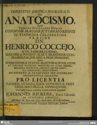 Disputatio Juridica Inauguralis De Anatocismo