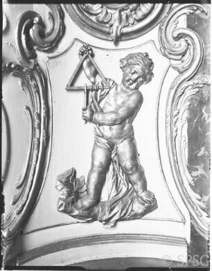 Potsdam, Neues Palais, Wohnung Friedrich II., Blaue Kammer, R.:179, Detail der Südwand - links vom Kamin.