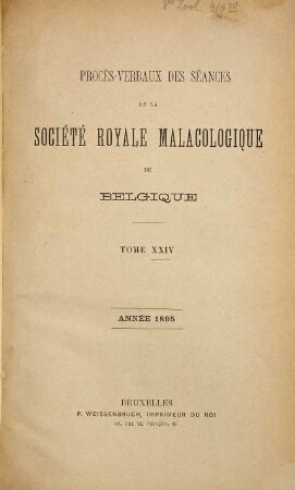 Procès-verbaux des séances de la Société Royale Malacologique de Belgique. 24. 1895