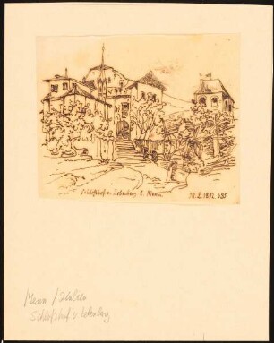 Schloss Lebenberg, Meran: Durchzeichnung: Perspektivische Ansicht vom Schlosshof, nach Illustrirte Zeitung, 1872, S. 385