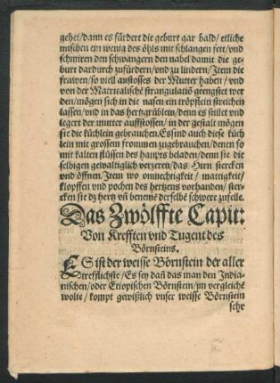 Das Zwöllfte Capit: Von Krefften und Tugent des Börnsteins.
