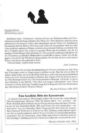 Eine herzliche Bitte des Kassenwarts