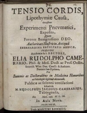 Tensio Cordis, Lipothymiae Causa, Occasione Experimenti Pneumatici, Exposita