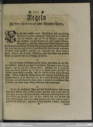 Regeln Für den Oeconomum oder Waysen-Vater