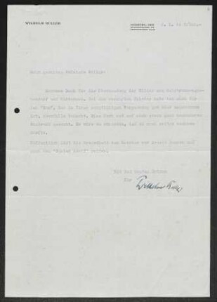 Brief von Wilhelm Buller an Annie Pollak