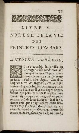 Livre V. Abregé de la Vie des Peintres Lombards